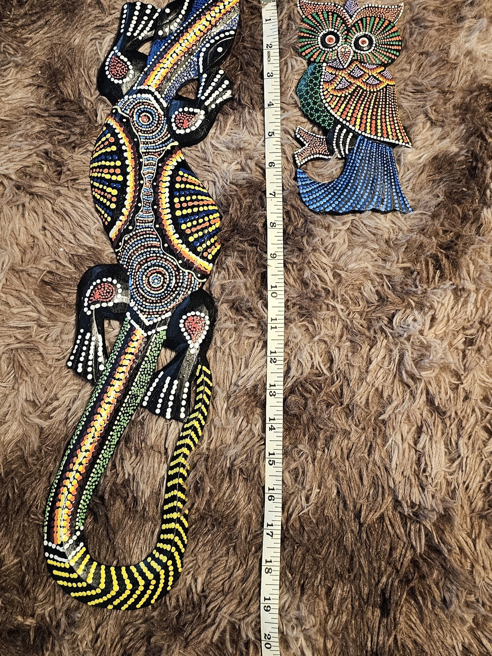 Hand-Painted Tribal Wall Art Set — Colorful Owl & Lizard Panels